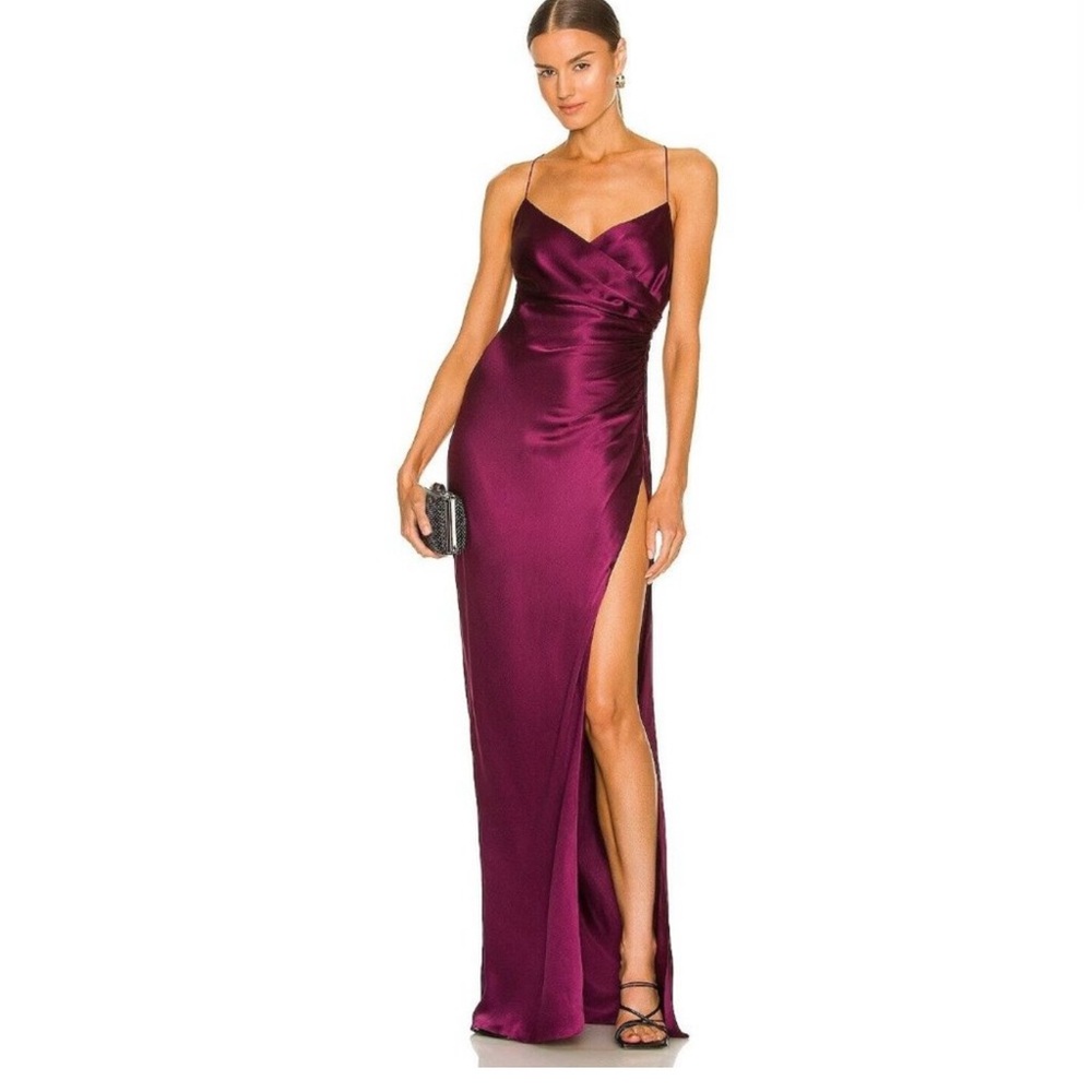 The Sei Strappy Gathered Split Dress Plum